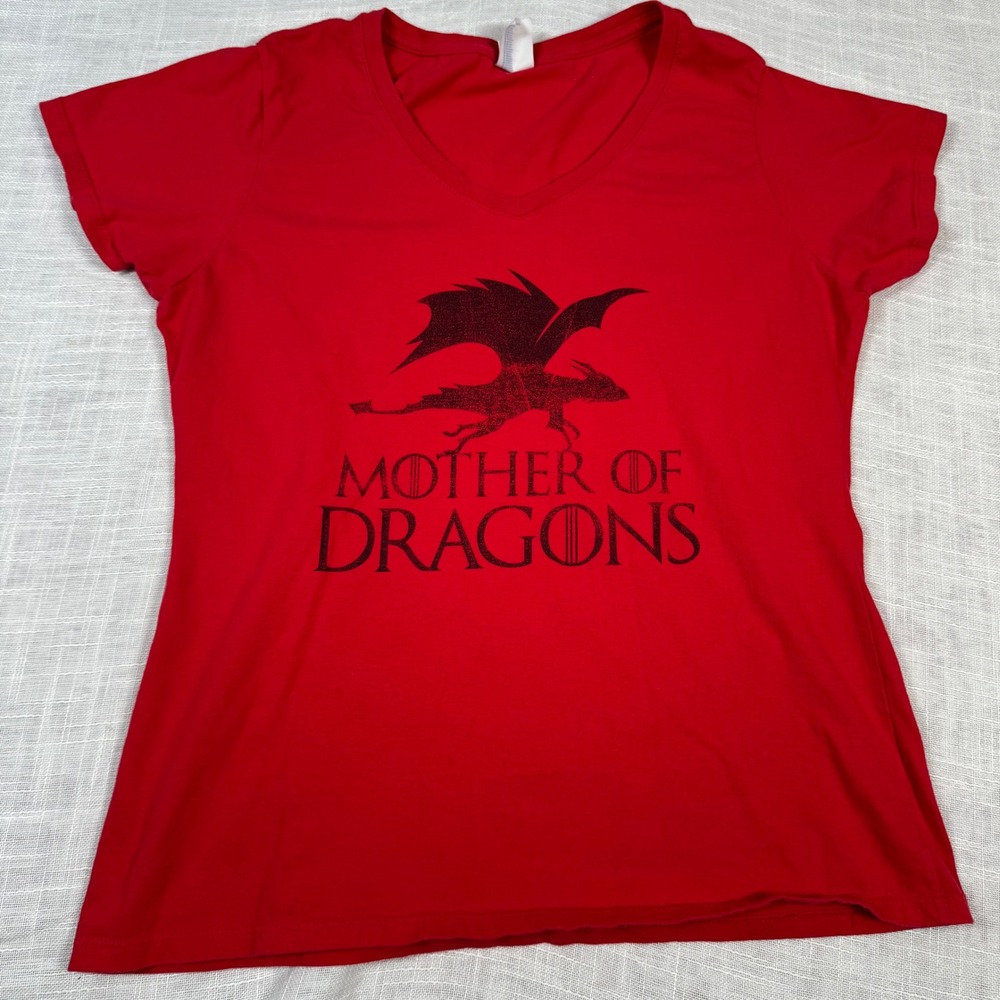 Mother of Dragons Game of Thrones T Shirt Women L Red Black V Neck Targaryan HBO - Picture 7 of 11